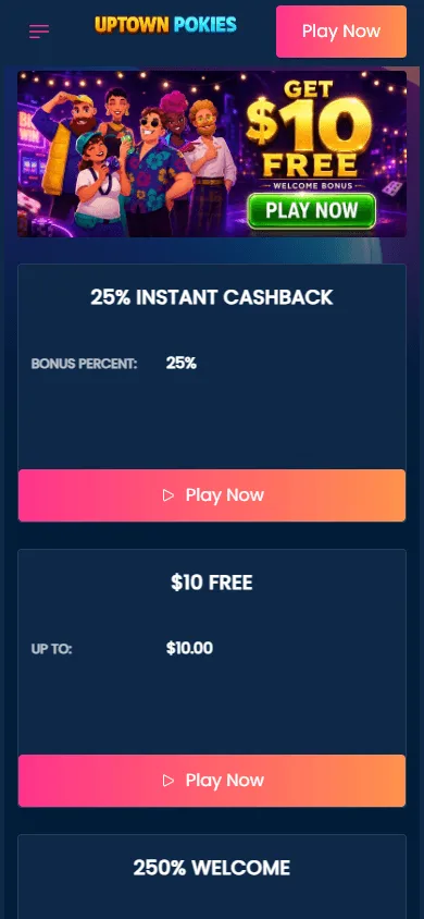 Uptown Pokies Casino promotions page on mobile